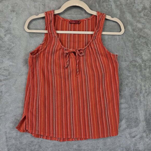 prAna Shirt Womens Small Rust Orange Striped Tank Top Tie Front Boho Summer - Picture 1 of 9